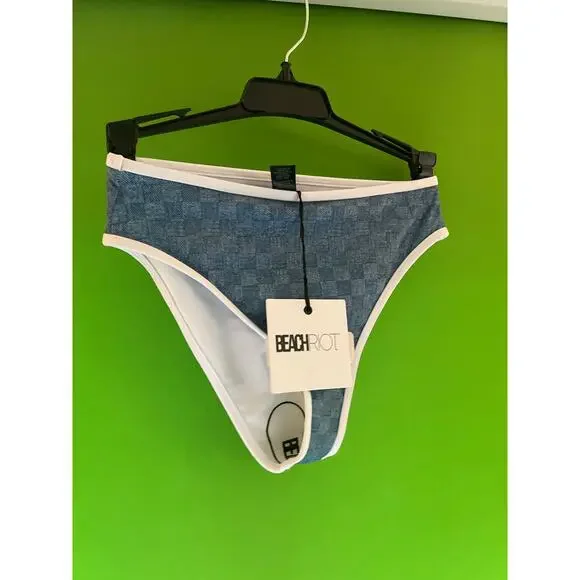 Beach Riot Denim Daze Checkered Scoop Neck Racerback Swimsuit Set XL - Picture 5 of 5